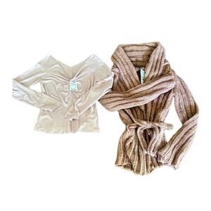 Bebe 2-Piece NWT Bundle – Chunky Shawl Cardigan & Twist Front Top – Size L